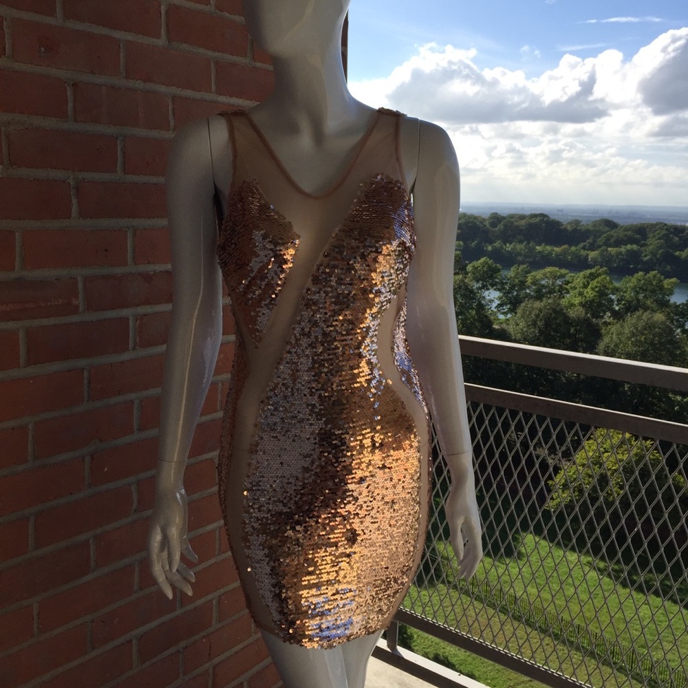 Sequin Illusion Dress - Champagne Gold (Small)